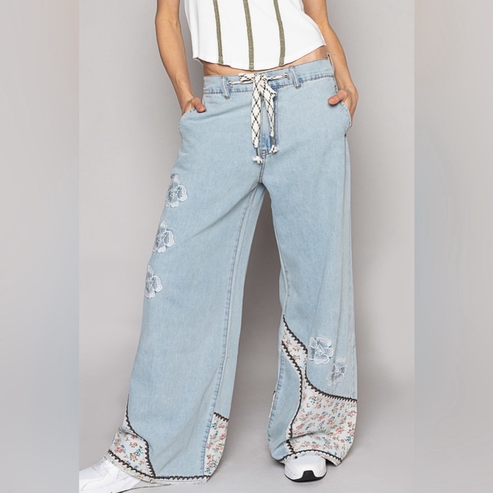 POL Floral Patchwork Embroidered Drawstring Jeans - Picture 8 of 8